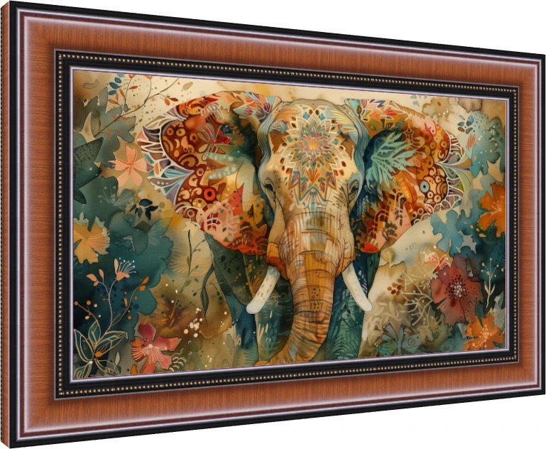 Colorful Patterned Elephant Watercolor Canvas wall art print — photo frame preview | PrintPosters.in