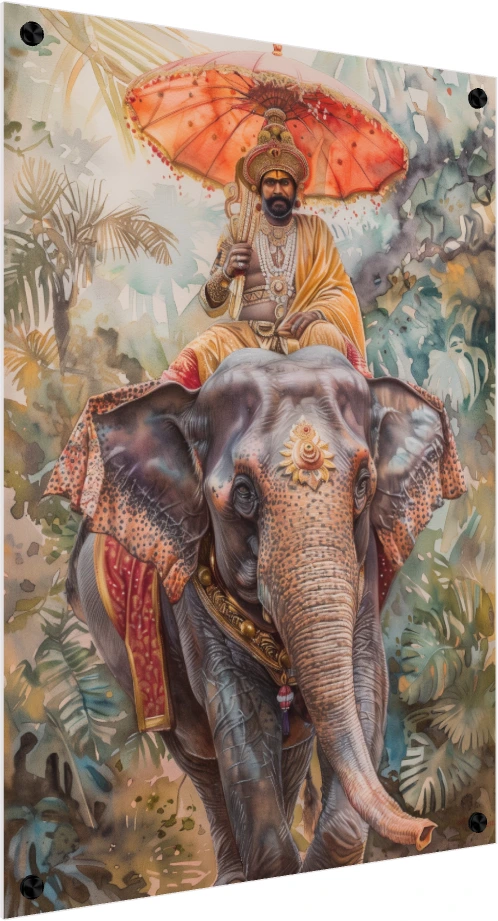 Royal Indian Elephant Rider Watercolor Canvas wall art print — acrylic preview | PrintPosters.in