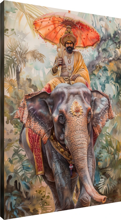 Royal Indian Elephant Rider Watercolor Canvas wall art print | PrintPosters.in