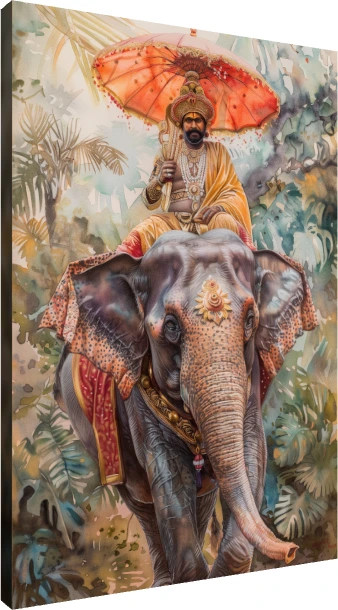 Royal Indian Elephant Rider Watercolor Canvas wall art print | PrintPosters.in