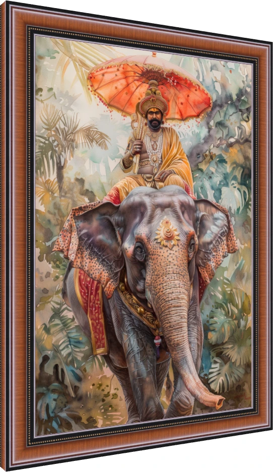 Royal Indian Elephant Rider Watercolor Canvas wall art print — photo frame preview | PrintPosters.in