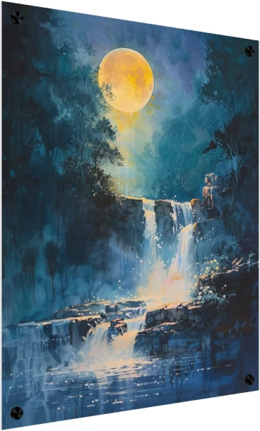 Mystical Waterfall Moon Watercolor Canvas wall art print — acrylic preview | PrintPosters.in