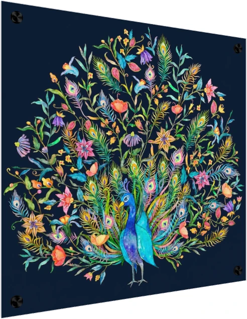 Vibrant Peacock Tail Floral Watercolor Canvas wall art print — acrylic preview | PrintPosters.in