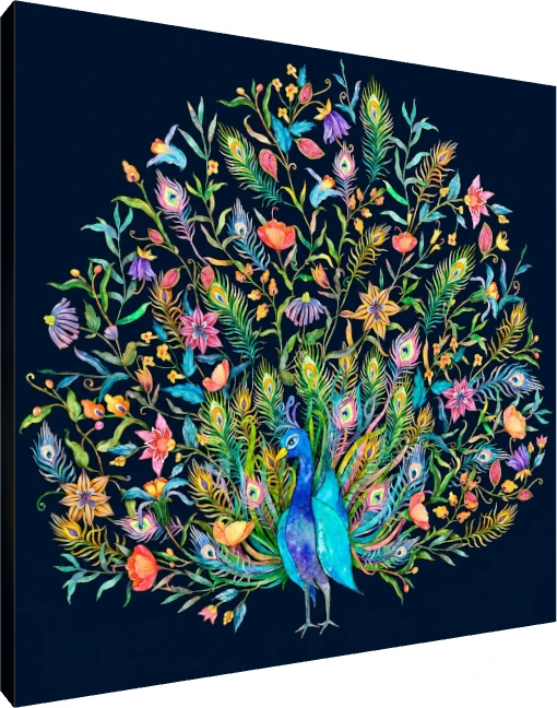 Vibrant Peacock Tail Floral Watercolor Canvas wall art print | PrintPosters.in