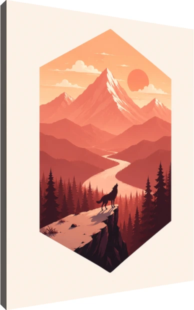 Geometric Howling Wolf Sunset Landscape Canvas wall art print | PrintPosters.in