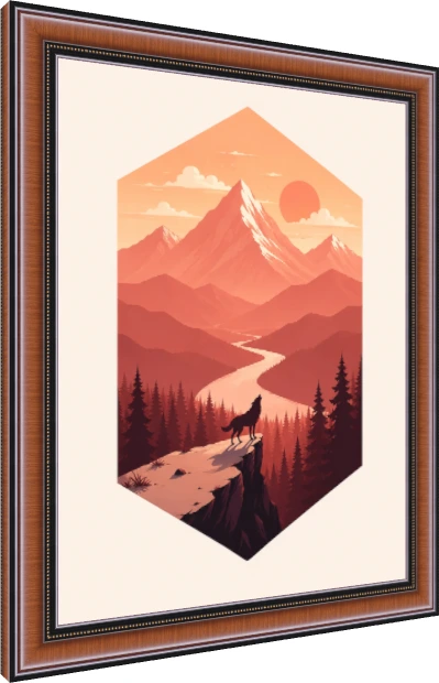 Geometric Howling Wolf Sunset Landscape Canvas wall art print — photo frame preview | PrintPosters.in