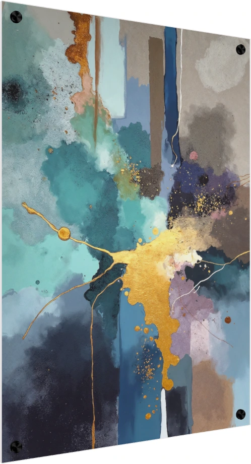 Blue and Gold Abstract Splash Canvas Print wall art print — acrylic preview | PrintPosters.in
