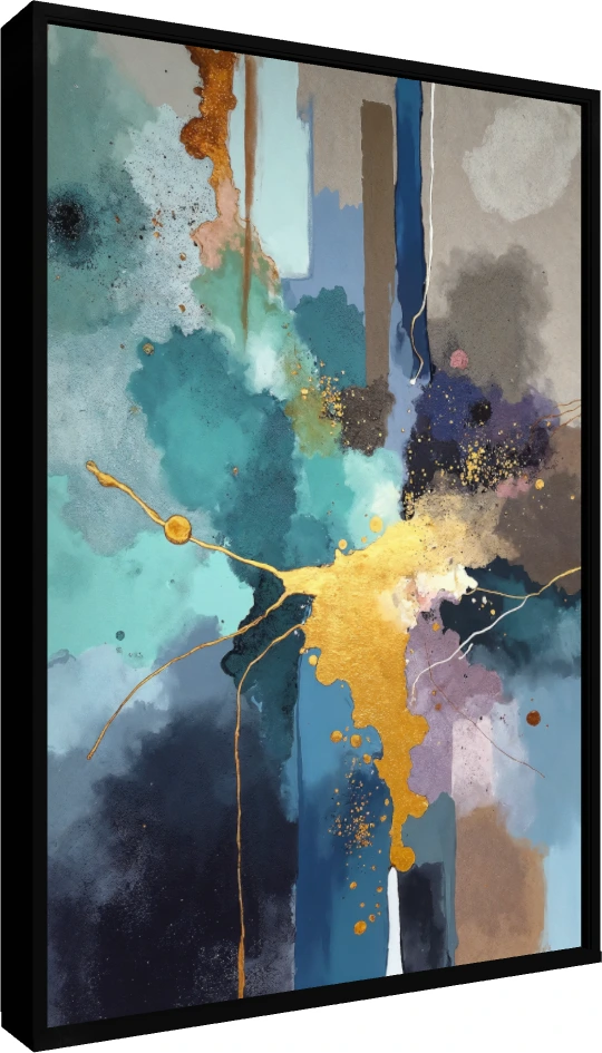 Blue and Gold Abstract Splash Canvas Print wall art print — floater frame preview | PrintPosters.in