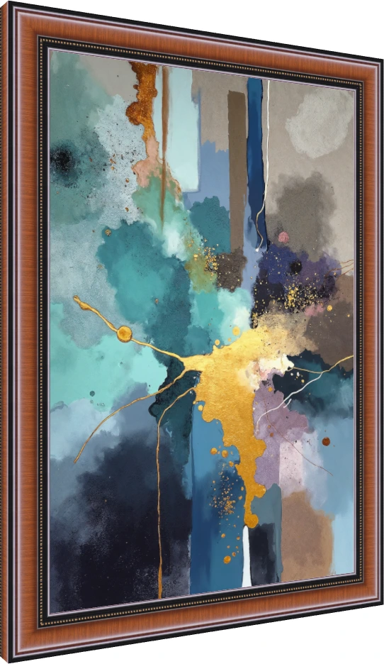 Blue and Gold Abstract Splash Canvas Print wall art print — photo frame preview | PrintPosters.in