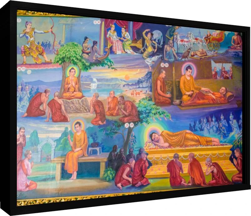 Heavenly Buddhist Musicians Mural Canvas wall art print — floater frame preview | PrintPosters.in