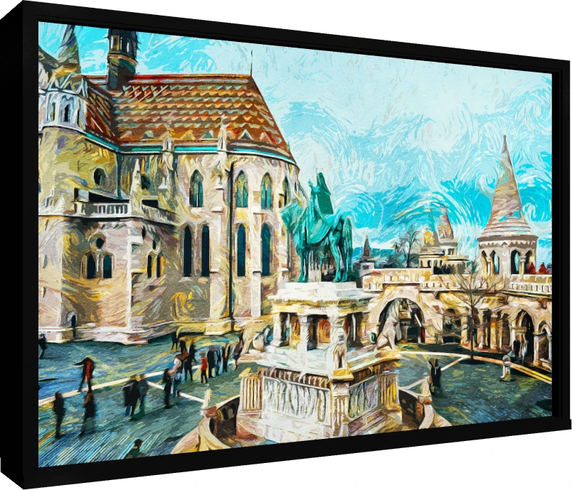 Impressionist Budapest Starry Sky Canvas Print wall art print — floater frame preview | PrintPosters.in