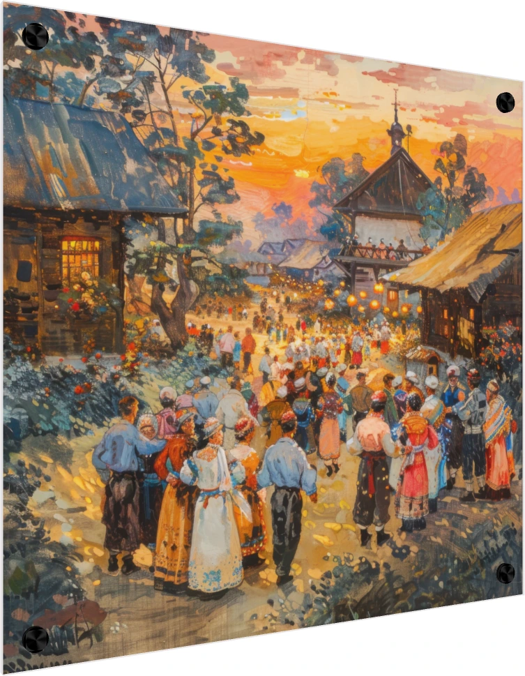 Vibrant Village Festival Sunset Canvas Print wall art print — acrylic preview | PrintPosters.in