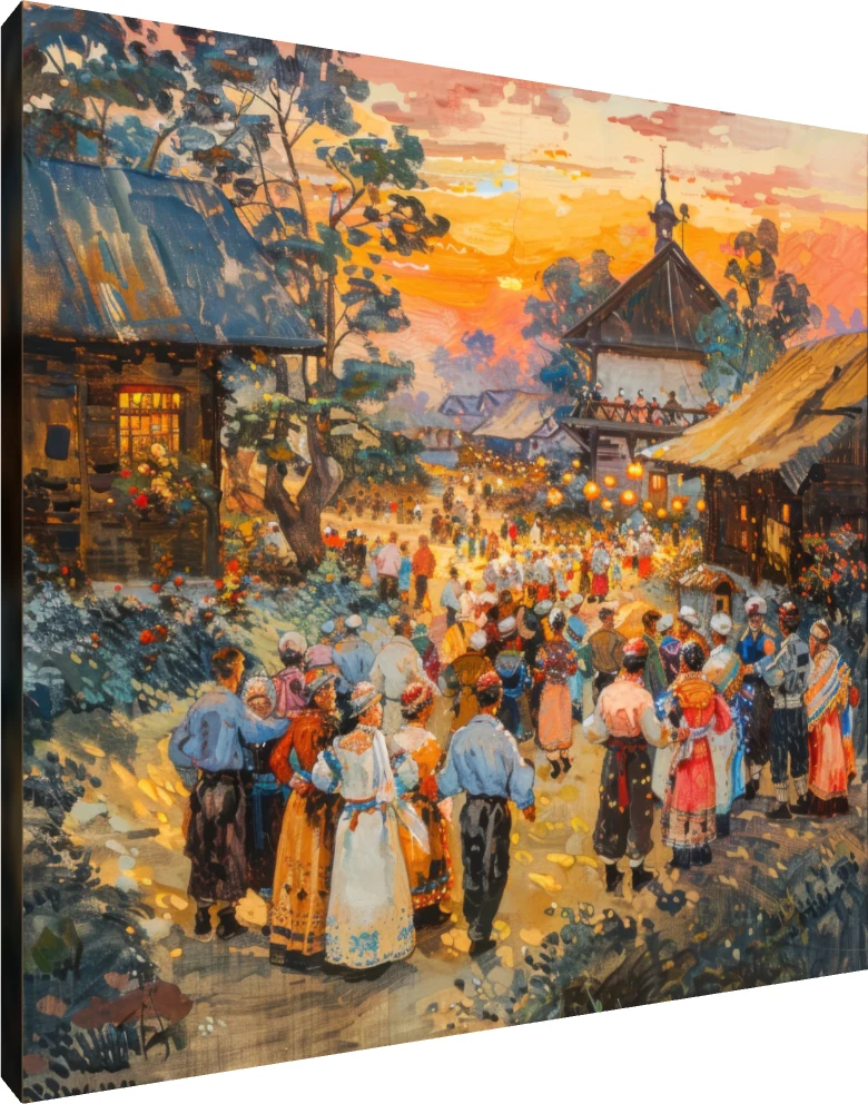 Vibrant Village Festival Sunset Canvas Print wall art print | PrintPosters.in