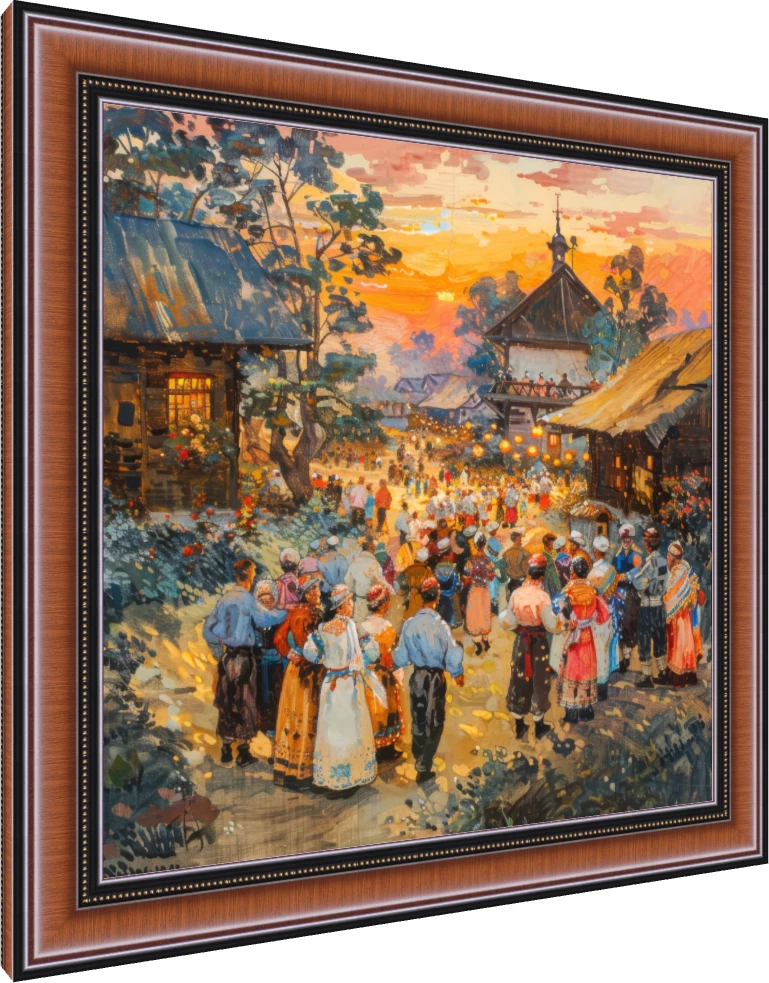Vibrant Village Festival Sunset Canvas Print wall art print — photo frame preview | PrintPosters.in