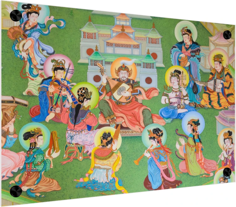 Traditional Buddhist Musicians Mural Canvas wall art print — acrylic preview | PrintPosters.in