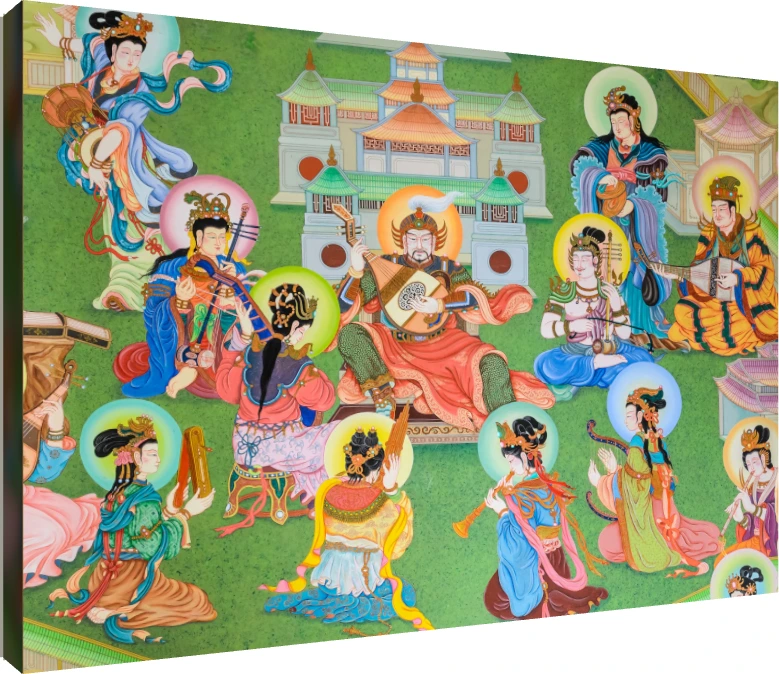 Traditional Buddhist Musicians Mural Canvas wall art print | PrintPosters.in