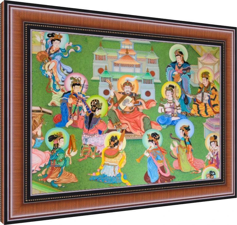 Traditional Buddhist Musicians Mural Canvas wall art print — photo frame preview | PrintPosters.in
