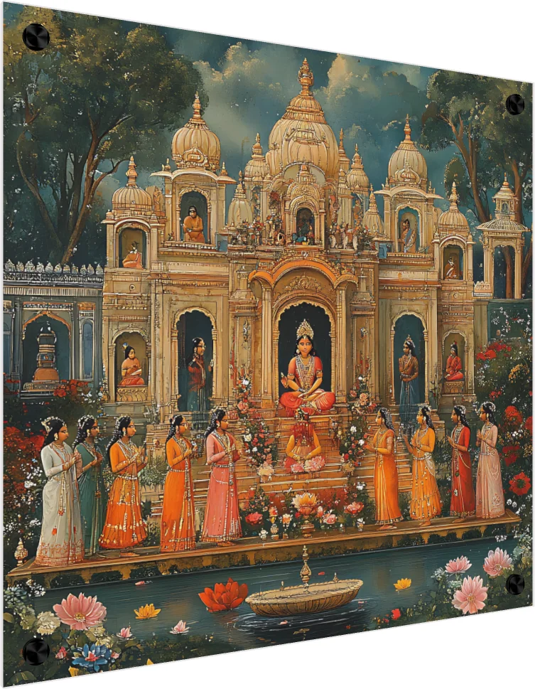 Majestic Indian Temple Lotus Pool Canvas wall art print — acrylic preview | PrintPosters.in