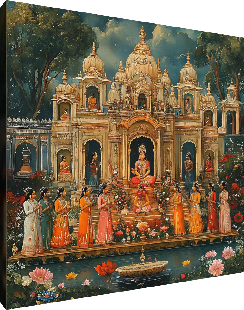 Majestic Indian Temple Lotus Pool Canvas wall art print | PrintPosters.in