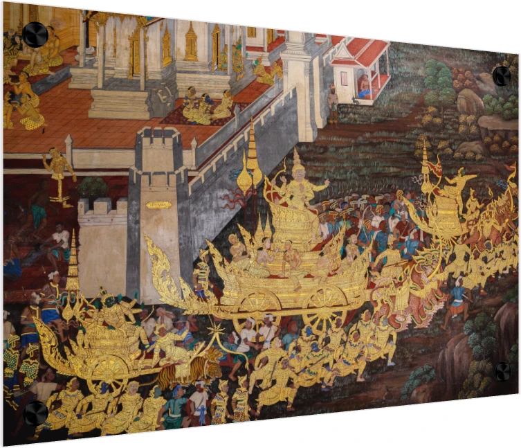Thai Ramakien Royal Procession Mural Canvas wall art print — acrylic preview | PrintPosters.in
