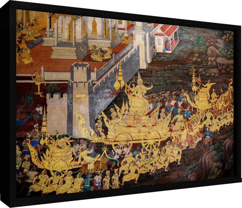 Thai Ramakien Royal Procession Mural Canvas wall art print — floater frame preview | PrintPosters.in