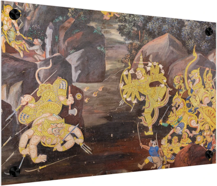 Epic Thai Mythology Battle Mural Canvas wall art print — acrylic preview | PrintPosters.in