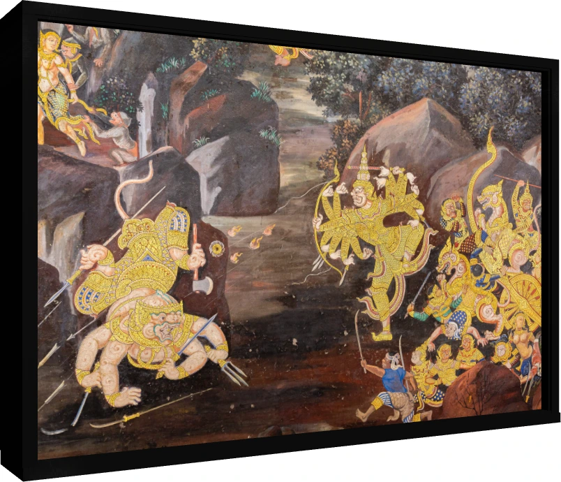 Epic Thai Mythology Battle Mural Canvas wall art print — floater frame preview | PrintPosters.in