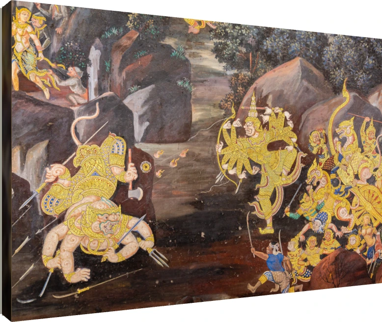 Epic Thai Mythology Battle Mural Canvas wall art print | PrintPosters.in