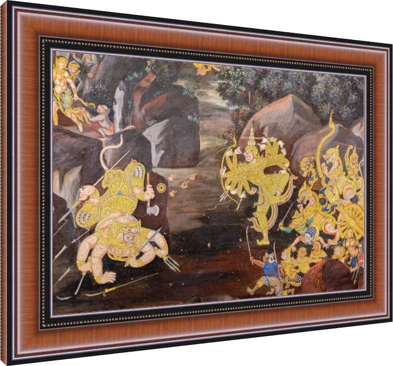 Epic Thai Mythology Battle Mural Canvas wall art print — photo frame preview | PrintPosters.in