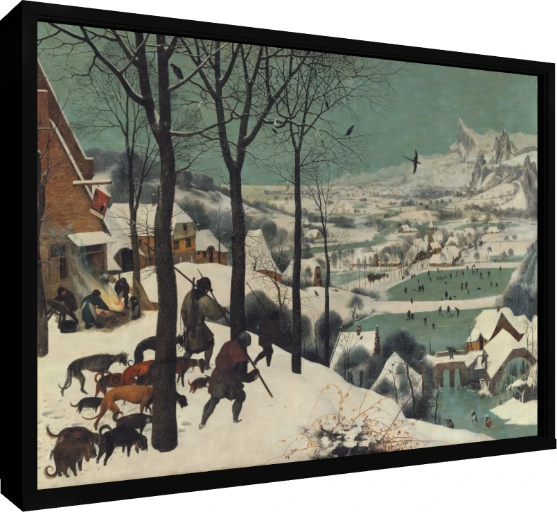 Hunters in the Snow Bruegel Canvas Print wall art print — floater frame preview | PrintPosters.in