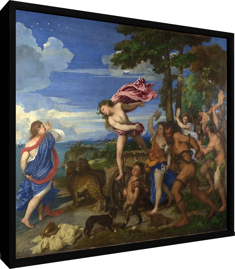 Bacchus and Ariadne Titian Canvas Print wall art print — floater frame preview | PrintPosters.in