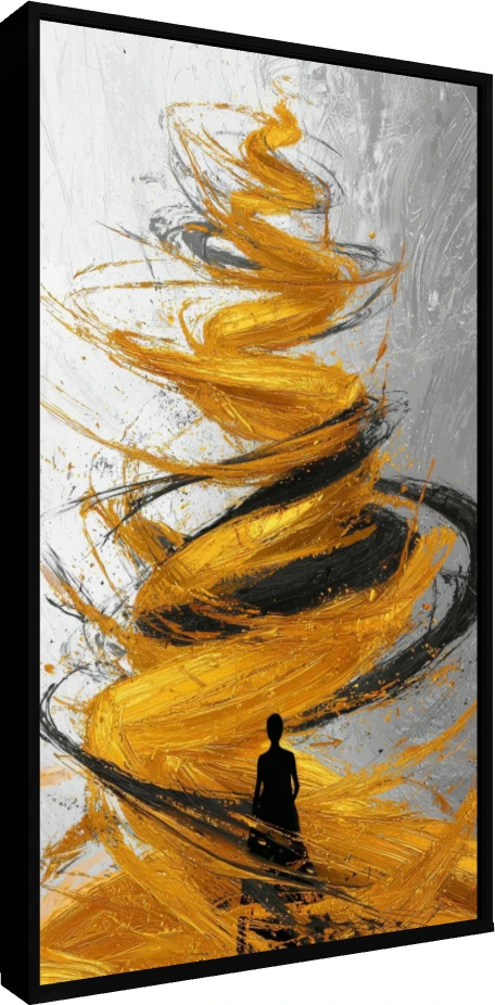 Golden Vortex Abstract Silhouette Canvas Art wall art print — floater frame preview | PrintPosters.in