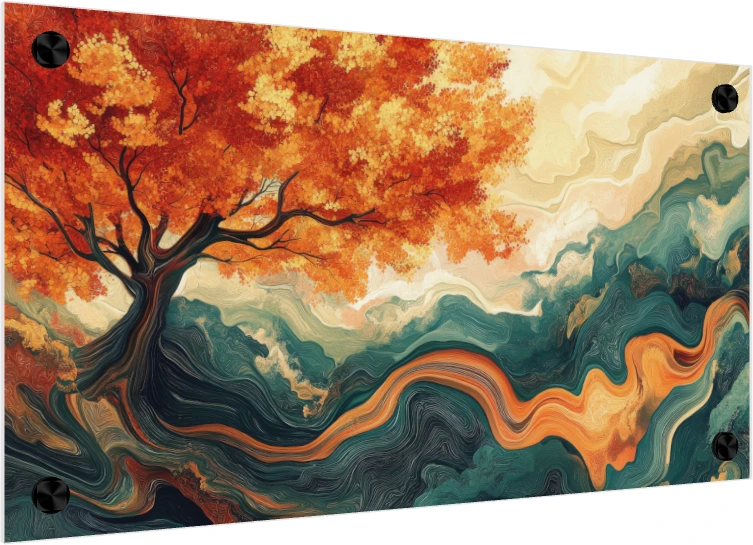 Swirling Autumn Tree Abstract Canvas Print wall art print — acrylic preview | PrintPosters.in