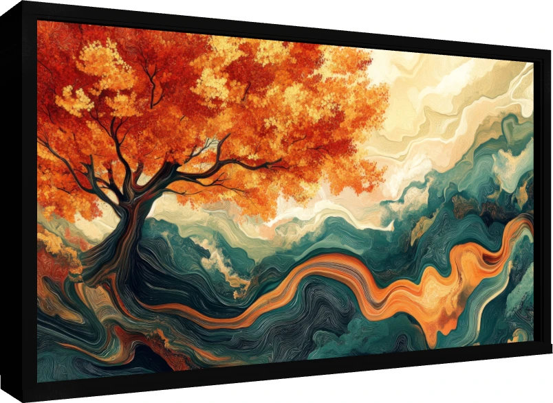 Swirling Autumn Tree Abstract Canvas Print wall art print — floater frame preview | PrintPosters.in