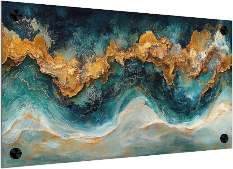 Teal and Gold Fluid Texture Canvas Print wall art print — acrylic preview | PrintPosters.in
