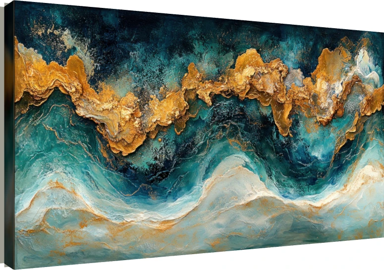 Teal and Gold Fluid Texture Canvas Print wall art print | PrintPosters.in