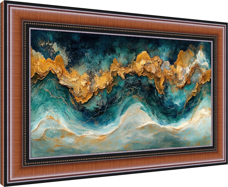 Teal and Gold Fluid Texture Canvas Print wall art print — photo frame preview | PrintPosters.in