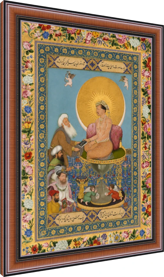 Jahangir Preferring a Sufi Shaikh Miniature Canvas wall art print — photo frame preview | PrintPosters.in