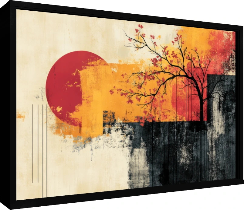 Minimalist Zen Red Sun Tree Canvas Art wall art print — floater frame preview | PrintPosters.in