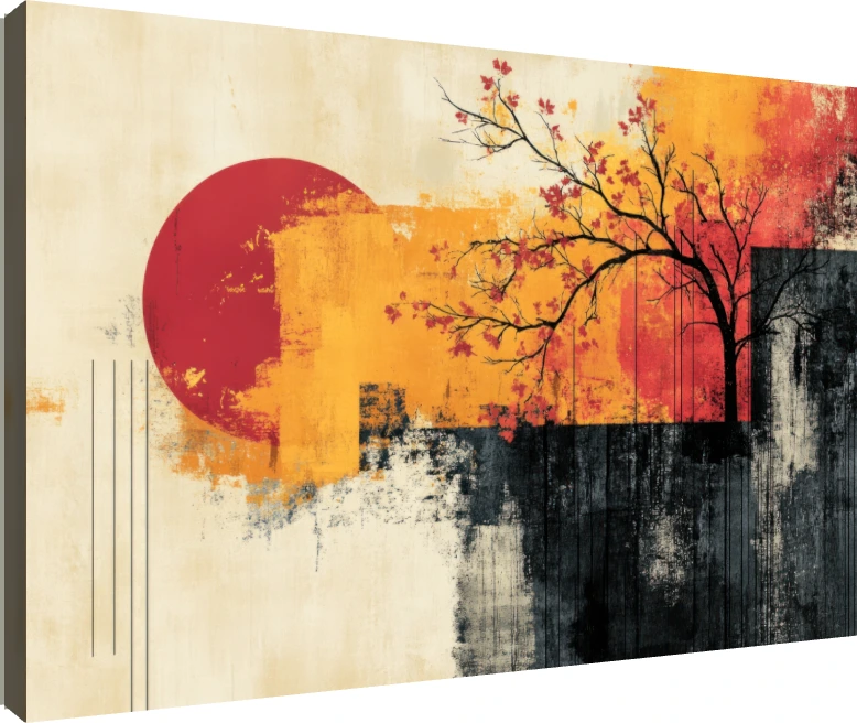 Minimalist Zen Red Sun Tree Canvas Art wall art print | PrintPosters.in