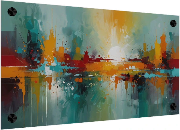Vibrant Abstract Cityscape Sunset Canvas Print wall art print — acrylic preview | PrintPosters.in