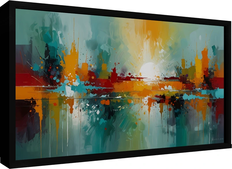 Vibrant Abstract Cityscape Sunset Canvas Print wall art print — floater frame preview | PrintPosters.in